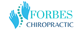 Graphic logo for Forbes Chiropractic featuring stylized hands and spine design in shades of blue, accompanied by the business name in bold lettering